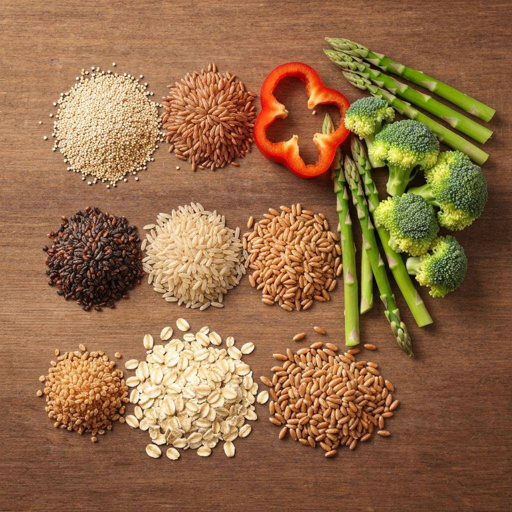 Various whole grains and cereals arranged together